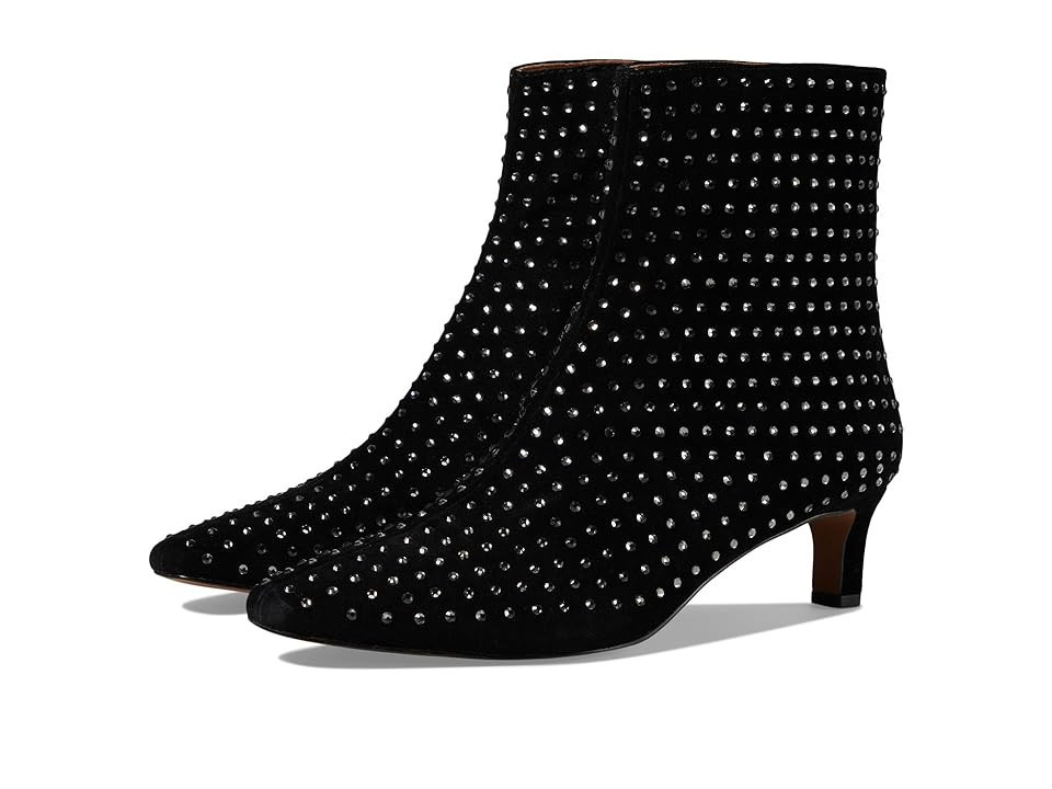 Madewell The Dimes Kitten-Heel Boot in Crystal-Embellished Suede Women's Boots True Black : 5 N, Leather/Suede | Zappos