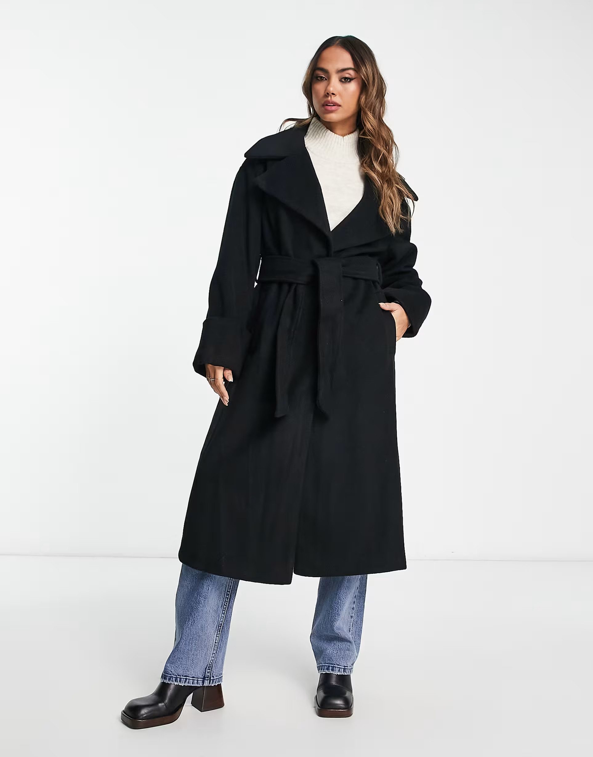 River Island belted coat in black | ASOS (Global)
