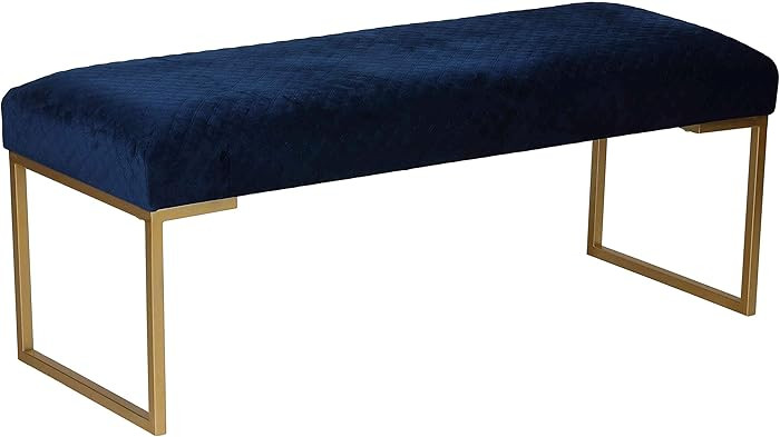 Cortesi Home Claymore Large Ottoman Bench with Painted Gold Legs, Blue Velvet, 48" | Amazon (US)