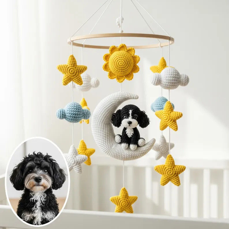 Personalized Dog Baby Mobile, Crochet Baby Mobile, Custom Puppy Nursery Decor, Crib Mobile, Nurse... | Etsy (US)