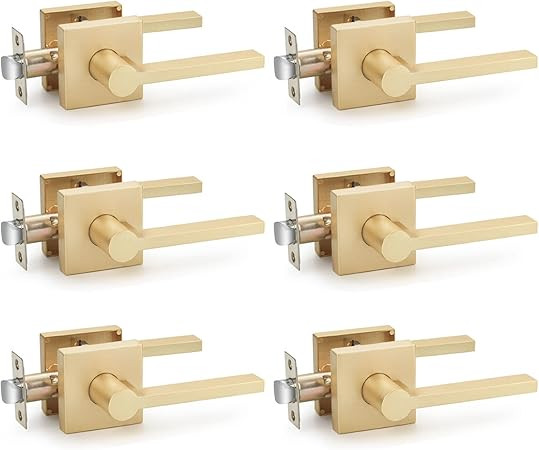 EHOMEWARE 6 Pcs Satin Brass Door Handles, Door Knobs Interior in Gold Finish, Passage Door Knobs ... | Amazon (US)