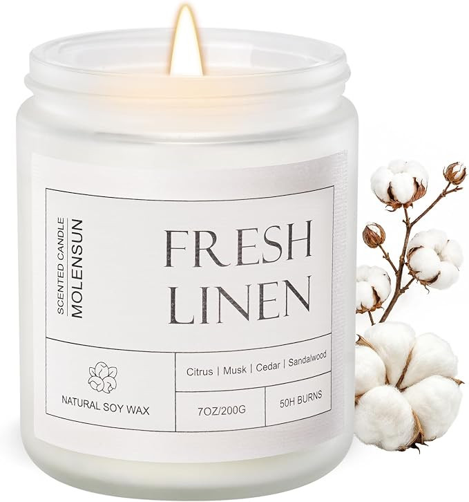Fresh Linen Scented Candle, 7 oz Soy Wax Candle | Amazon (US)