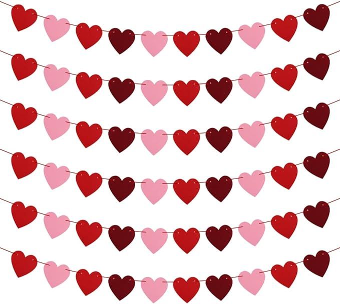 Felt Heart Garland Banner, NO DIY, 6 Pack Valentines day Banner Decor, Valentines Decorations, An... | Amazon (US)