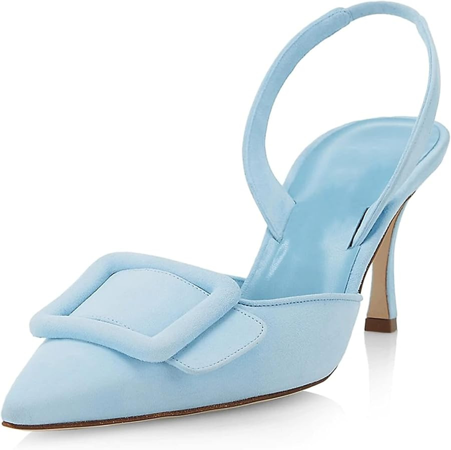 Divanne Slingback Pumps, Women's Pointed Toe Stiletto Pumps Buckle High Heeled Sandals Office Lad... | Amazon (US)