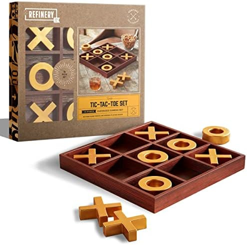 Refinery and Co. 10-Piece Premium Solid Wood Tic-Tac-Toe Board Game, Giant Gold 14” Outdoor/Ind... | Amazon (US)
