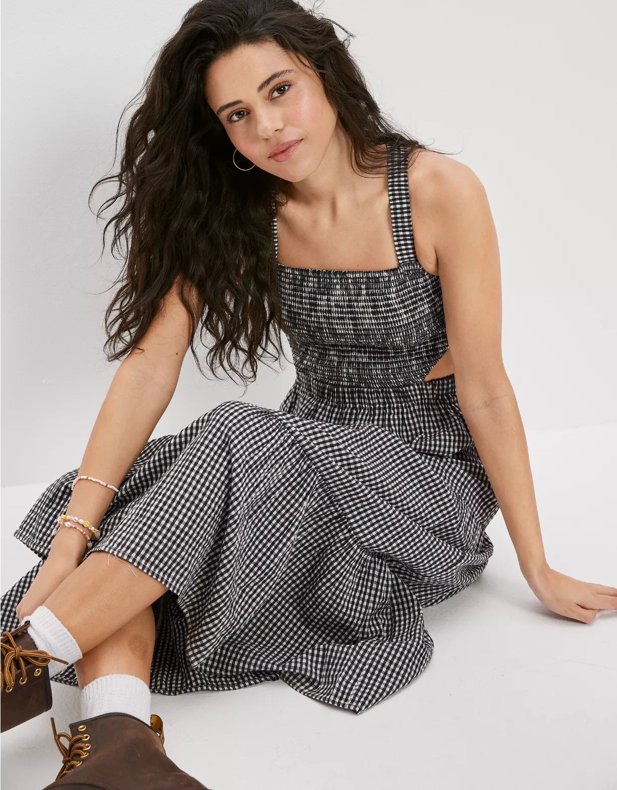 AE Smocked Cut-Out Midi Dress | American Eagle Outfitters (US & CA)