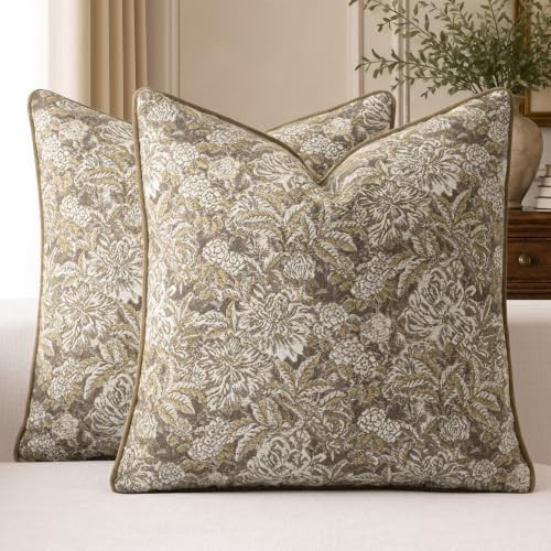 a moment Khaki-yellow Vintage Floral Tapestry Pillow Cover 20x20 Inch, Jacquard Woven Decorative Throw Pillow Cover, Botanical Farmhouse Cushion Cover for Couch Sofa Bed, Rustic Cottagecore Home Decor | Amazon (US)