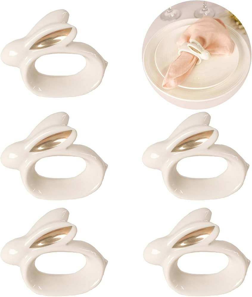 Easter Bunny Napkin Rings Set of 6, Porcelain Rabbit Napkin Ring Holders, Bunny Ceramic Napkin Ri... | Amazon (US)