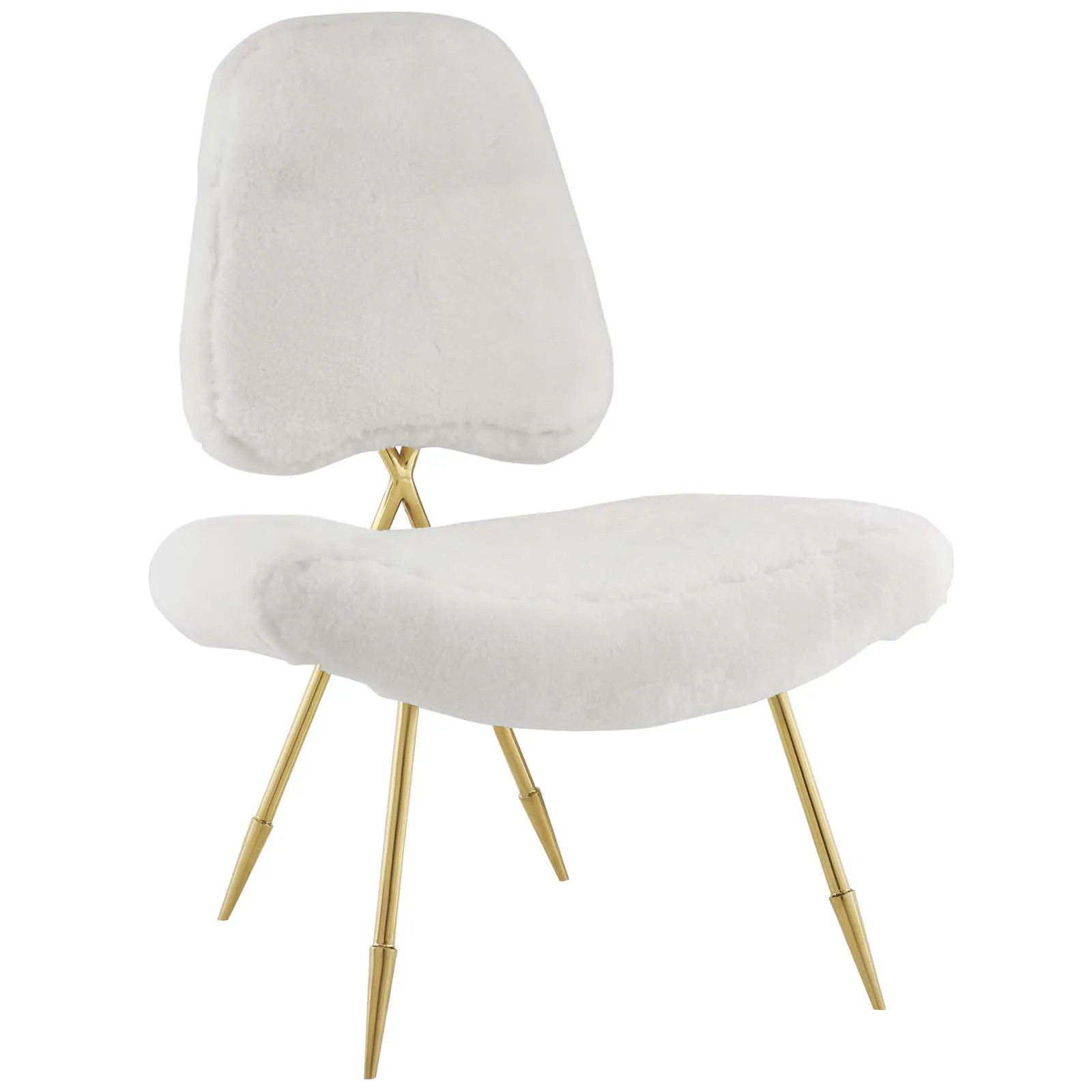 Modway Ponder Upholstered Sheepskin Fur Lounge Chair in White Stainless Steel one_size | EEI-2810-WHI | Lowe's