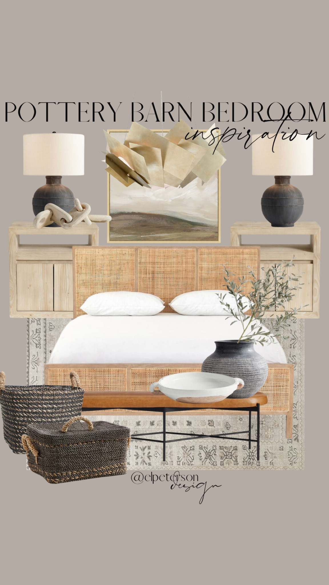 PB bedroom inspo 
Nightstands 
Headboard 
Lamp 
Artwork 
Bench 

#LTKhome #LTKunder100 #LTKunder50