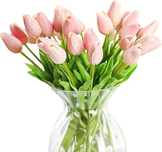 WAQIA HOUSE 30 Pcs Artificial Tulip Flowers Real Touch Tulips Fake PU Tulip Flower Bouquet for Ho... | Amazon (US)