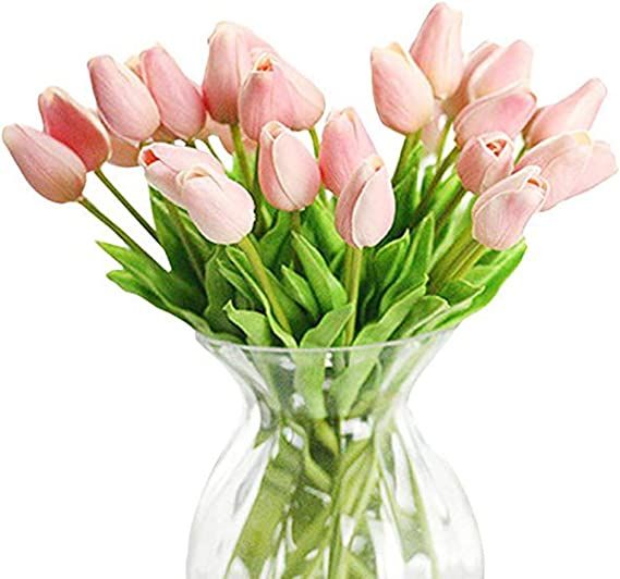 WAQIA HOUSE 30 Pcs Artificial Tulip Flowers Real Touch Tulips Fake PU Tulip Flower Bouquet for Ho... | Amazon (US)