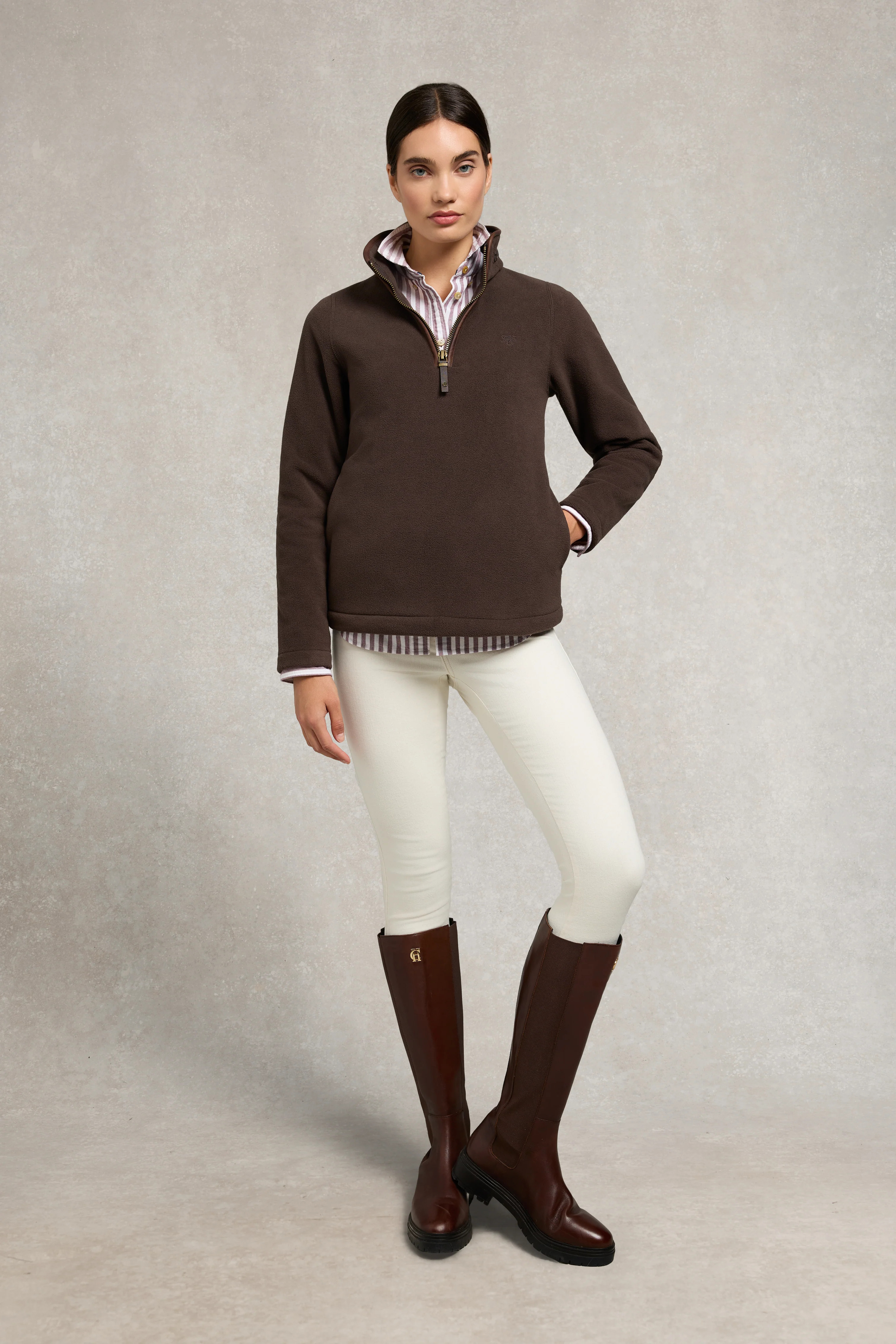 Country Fleece Quarter Zip (Chocolate) | Holland Cooper