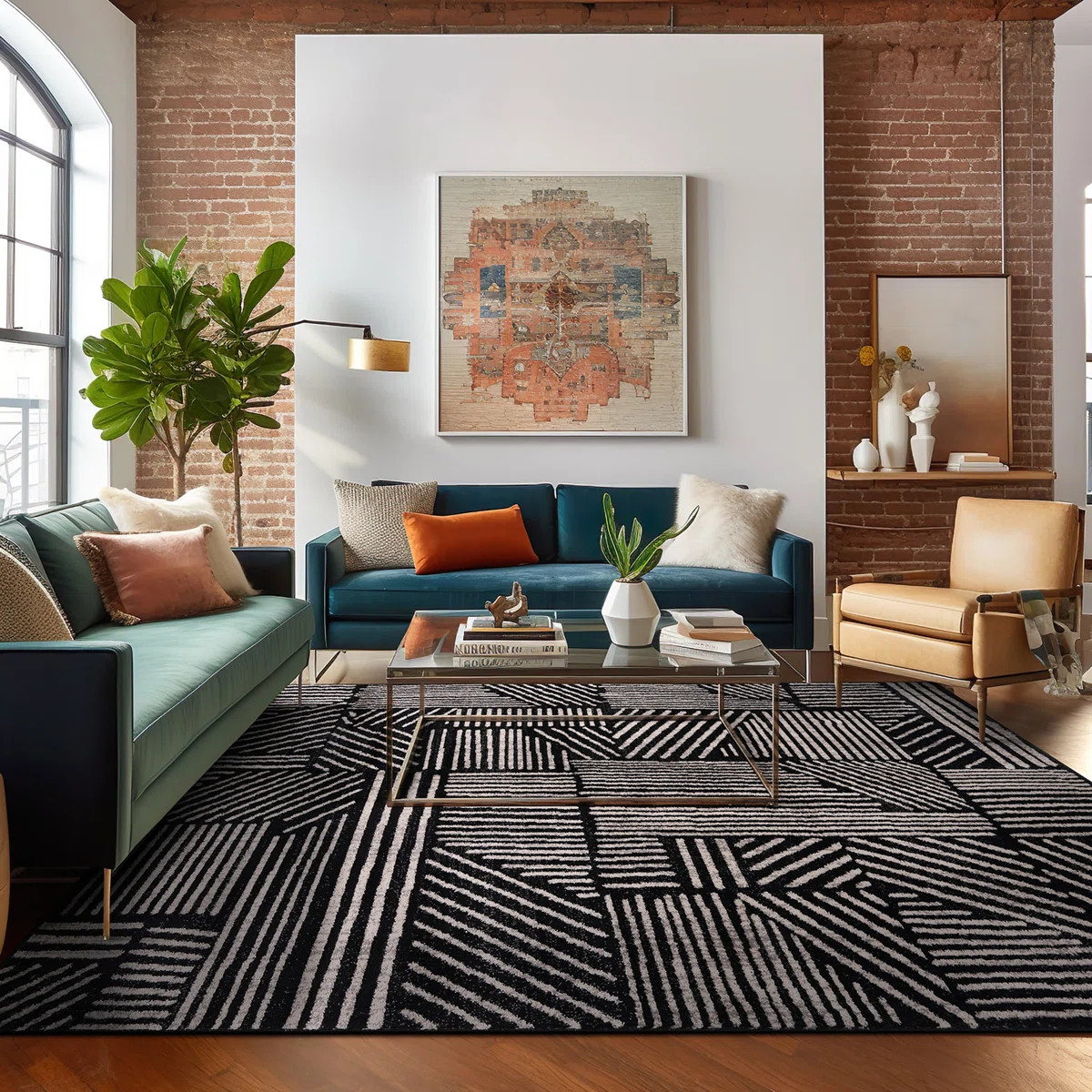Rambo Geometric Black/Ivory Area Rug | Wayfair North America