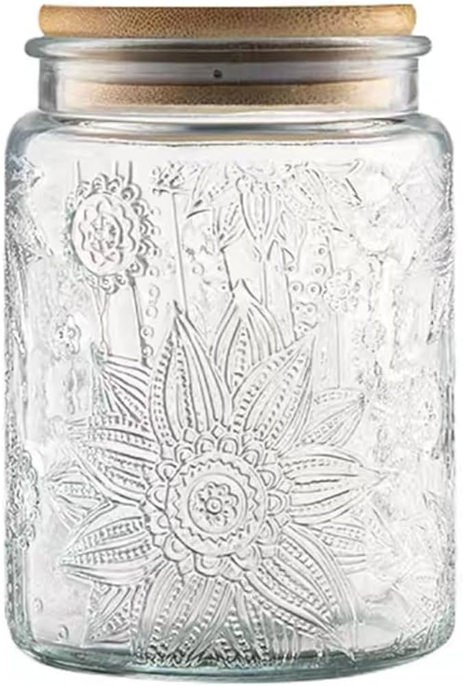 ANSQU Vintage Glass Jar, 23.7 FL OZ Airtight Glass Storage Jar with Bamboo Lid Glass Food Storage... | Amazon (US)