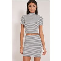 Leoni White Stripe Crop Top | PrettyLittleThing US
