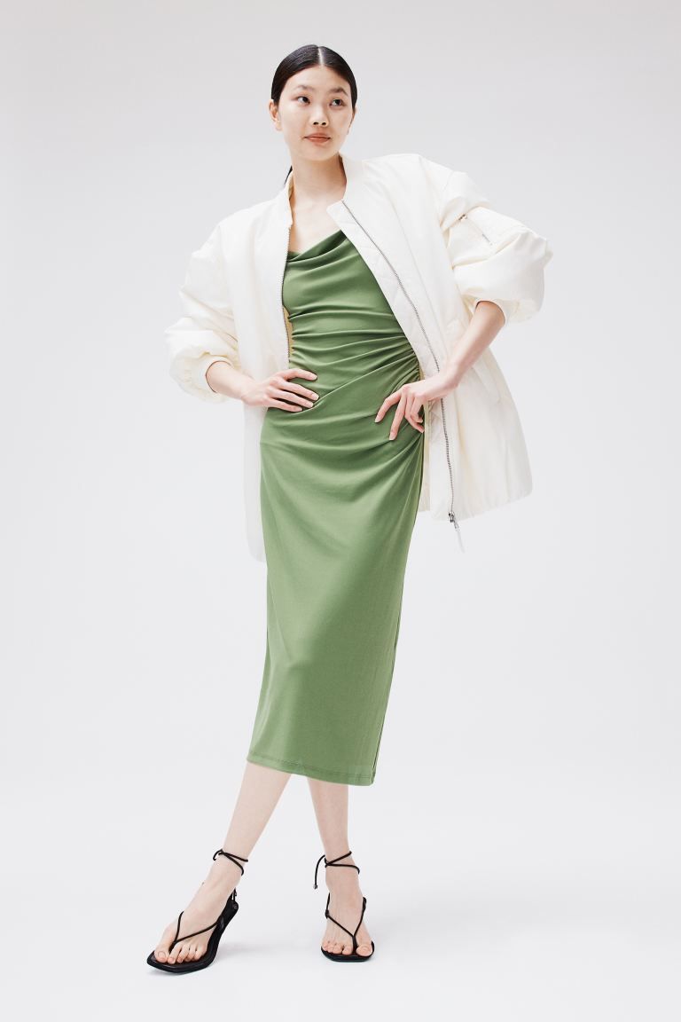 Draped Cowl-neck Dress - Green - Ladies | H&M US | H&M (US + CA)