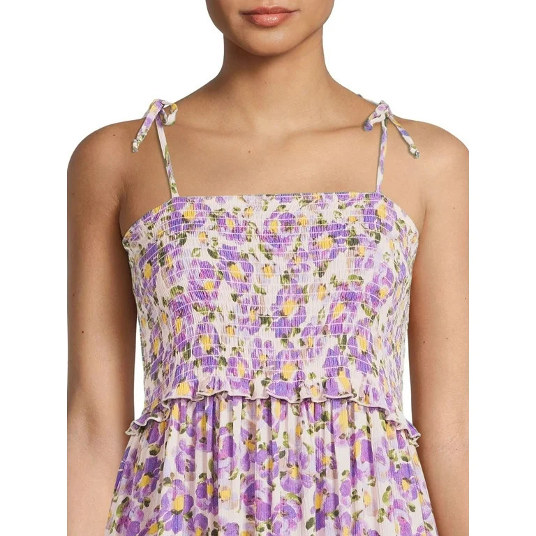 Time and Tru Women's Smocked Tie Shoulder Dress | Walmart (US)