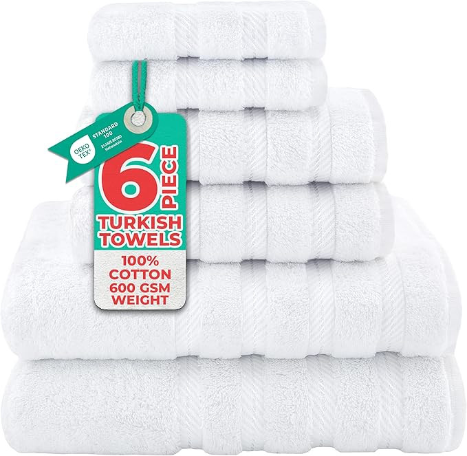American Soft Linen Luxury 6 Piece Towel Set, 2 Bath Towels 2 Hand Towel 2 Washcloths, 600 GSM 10... | Amazon (US)