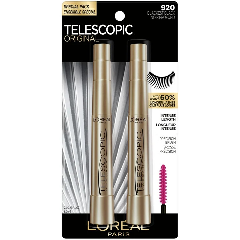 L'Oreal Paris Telescopic Original Washable Mascara, Blackest Black, 2 Pack | Walmart (US)
