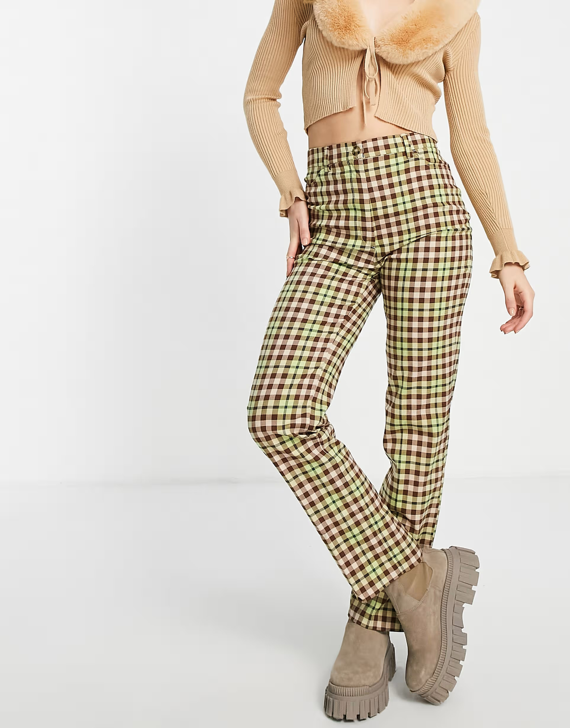 Monki polyester check pants in multi - MULTI | ASOS (Global)