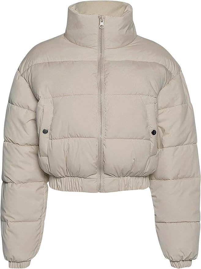 Zhiyouni Womens Cropped Puffer Jackets Zip Long Sleeves Padded Winter Outerwear | Amazon (US)