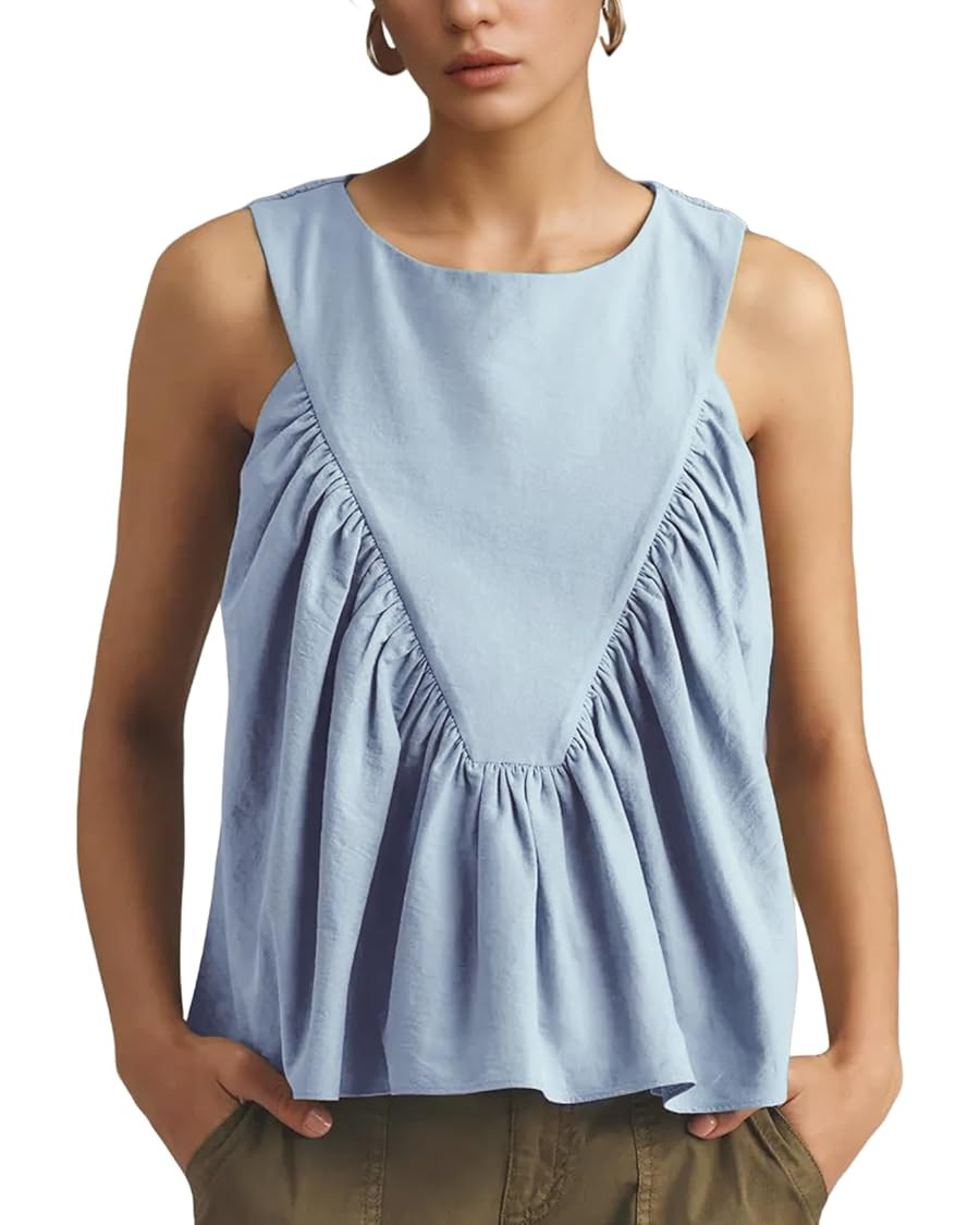 Wyeysyt Peplum Tops for Women Shirred Swing Tank Tops Pleated Flowy Vest Casual Sleeveless Blouse... | Amazon (US)