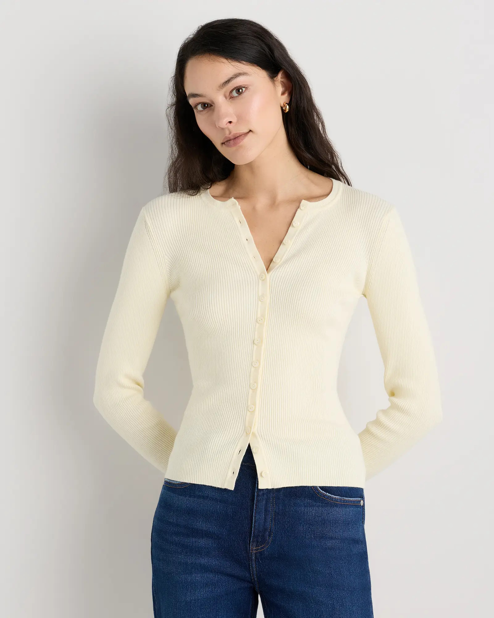 Cotton Cashmere Fitted Ribbed Cardigan | Quince