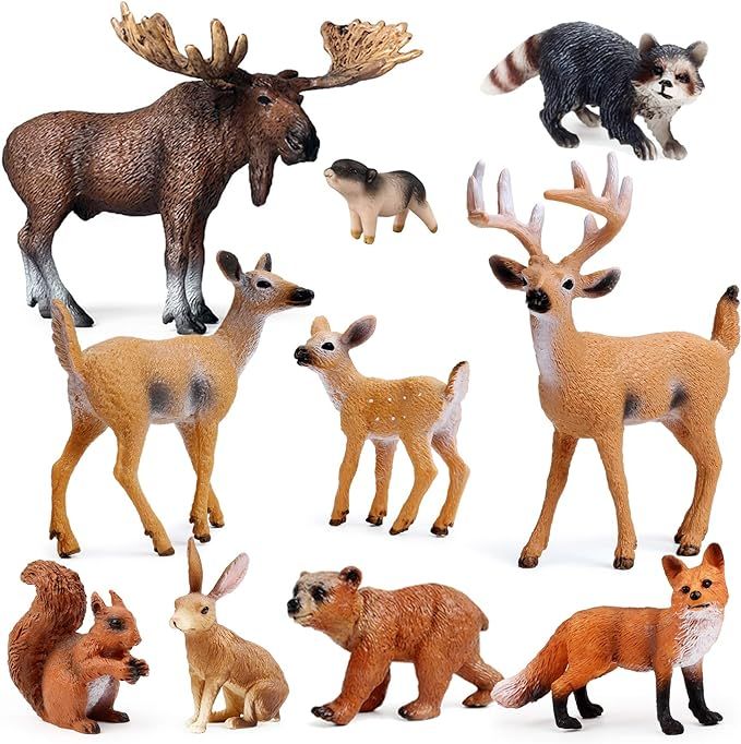 10pcs Forest Animals Figures, Woodland Creatures Figurines, Miniature Toys Cake Toppers | Amazon (US)