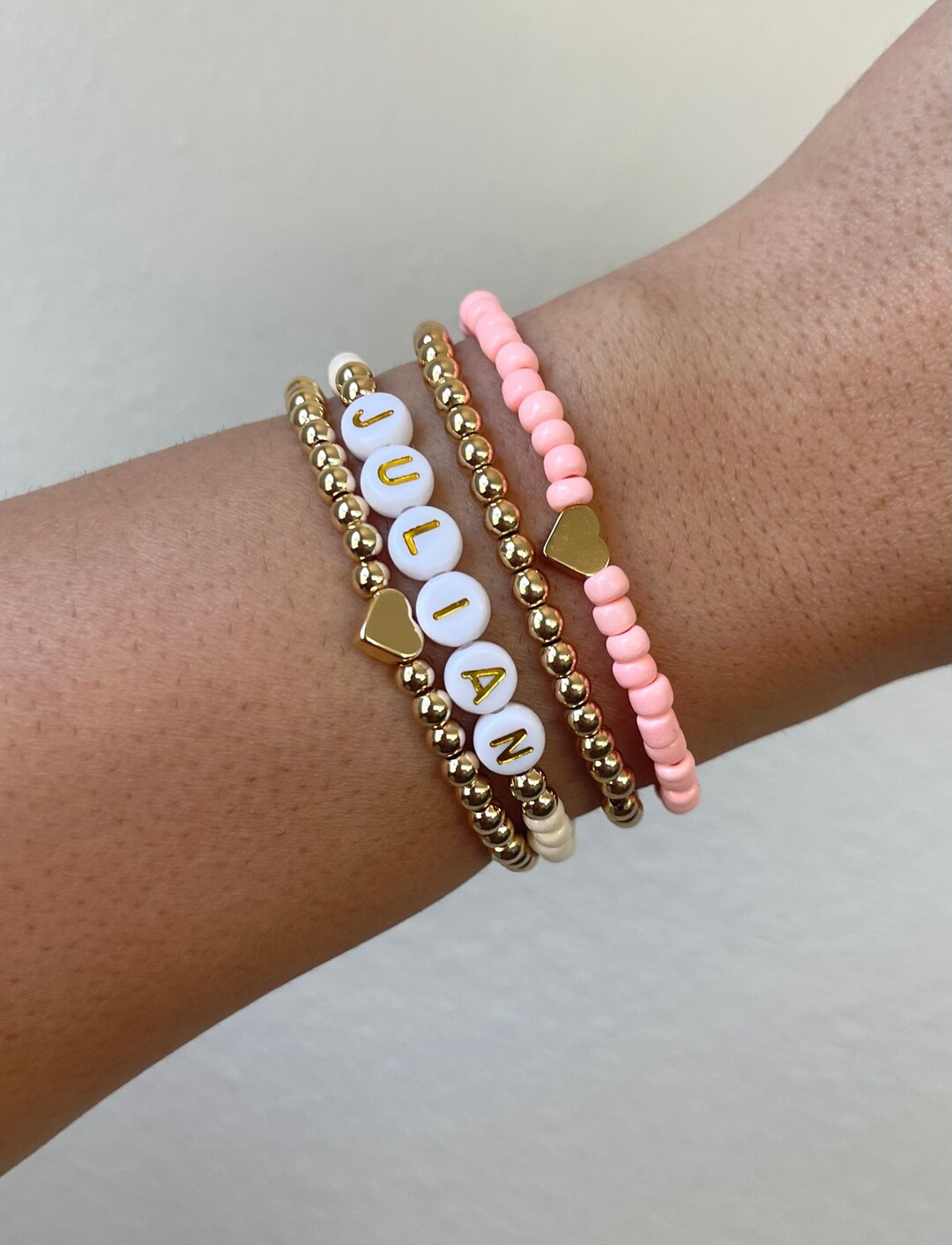 14k gold plated heart bracelet , handmade beaded bracelet , personalized heart bracelet , gifts f... | Etsy (US)