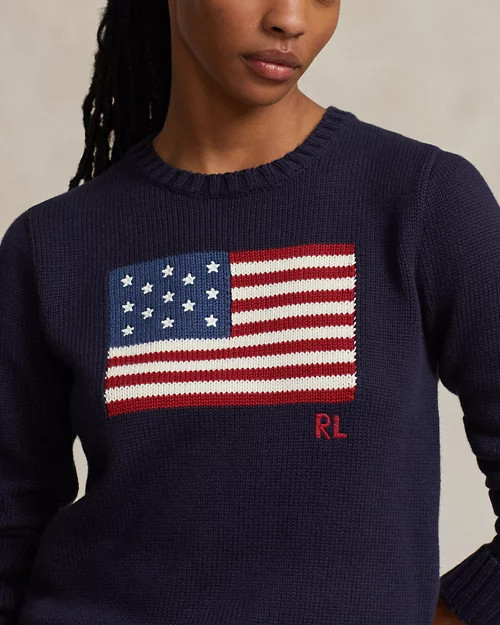 Flag Cotton Crewneck Jumper for Women | Ralph Lauren® UK | Ralph Lauren (UK)