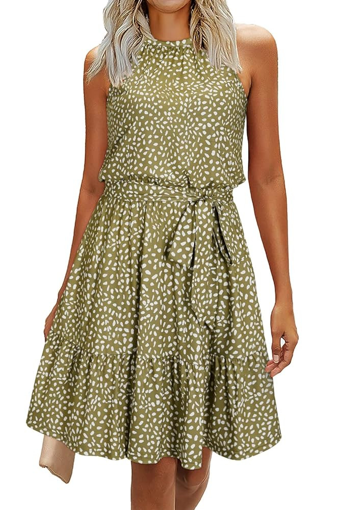 Newshows Womens 2025 Summer Dress Halter Wedding Guest Casual Beach Vacation Outfits Belted Sundr... | Amazon (US)
