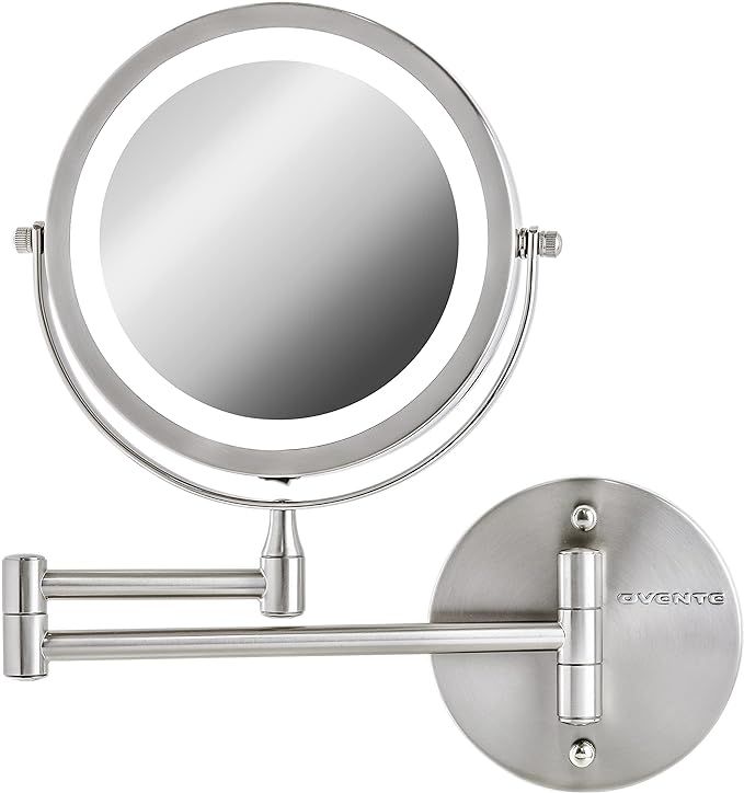 OVENTE 6.8" Lighted Wall Mount Makeup Mirror, 1X & 10X Magnifier, Adjustable Double Sided Round L... | Amazon (US)