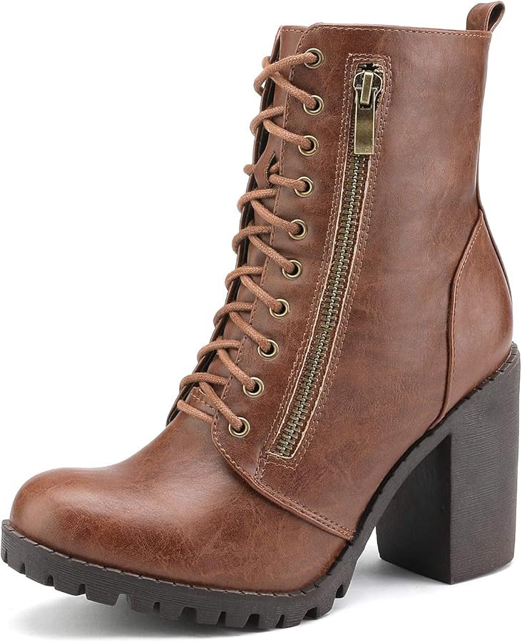 DREAM PAIRS Women's Combat Ankle Boots Chunky Heel Lace up Fashion Heeled Booties | Amazon (US)