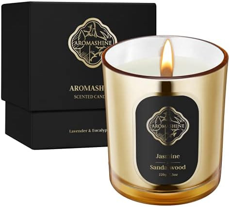 Aromashine Jasmine & Sandalwood Scented Candle, Wood Wicked Candles with Natural Soy Wax, 8 Oz Gold  | Amazon (US)