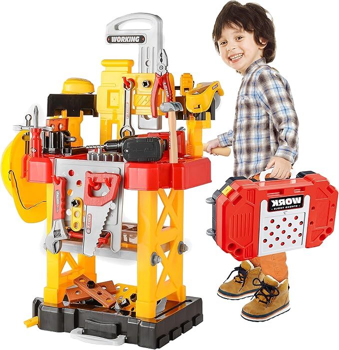 ToyChoi's Pretend Play Series Transformable Workbench Toy Tool Play Set, 83Pieces Construction Wo... | Amazon (US)