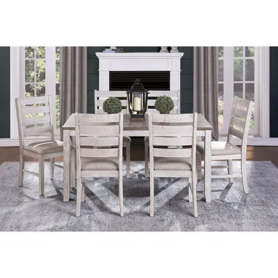 7pc Dining Room, Rectangular Wooden Table 6 Chairs, Seating Chairs , White/brown, Casual | Wayfair North America