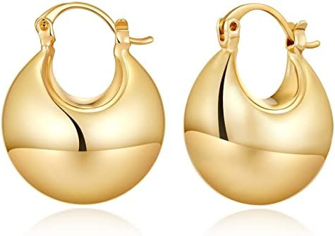 FAMARINE Small Chunky Thick Hoop Earrings for Women Girls Gold Hoops Huggie Earrings for Men Gift... | Amazon (US)