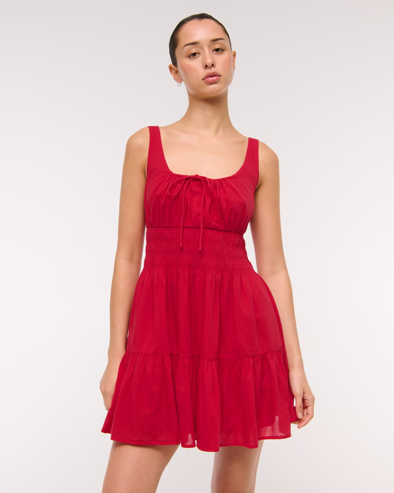 Smocked Tie-Front Mini Dress | Abercrombie & Fitch (US)