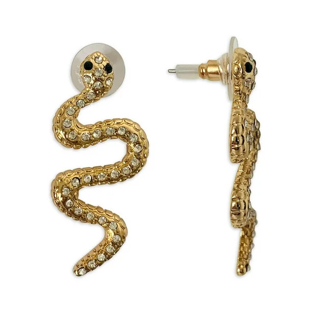 No Boundaries Gold Crystal Snake Dangle Earrings | Walmart (US)