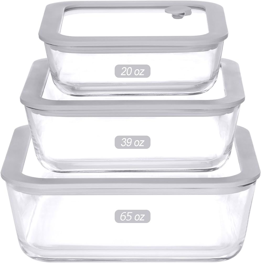 Glass Food Containers with Glass Lid, Microwave Safe Glass Food Storage Container Set, 3 Pack, Sq... | Amazon (US)