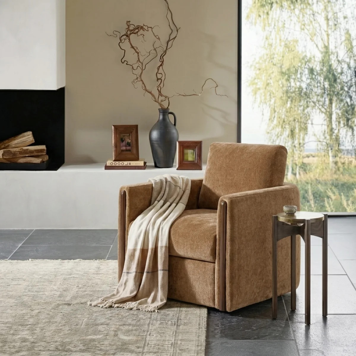 Nicha 31.25W" Modern Down-filled Solid Wood Swivel Barrel Chair | Wayfair North America