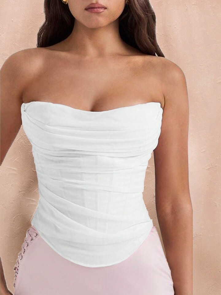 SHEIN BAE Summer White Tube Top Corset Top, Country Concert Outfit Top Tops, Concert Women Outfit... | SHEIN