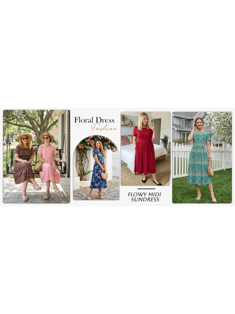 Fantaslook Summer Short Sleeve Midi Dresses for Women Casual Floral T Shirt Dresses Flowy Beach S... | Walmart (US)