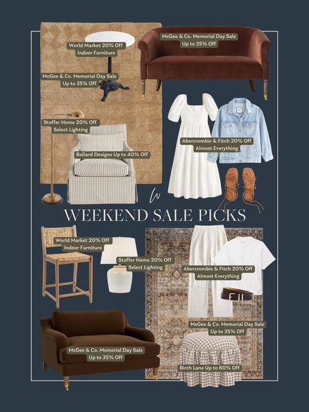 There are so many amazing sales happening this weekend in honor of Memorial Day! Check out some of my favorites below! 

- AF 20% off almost everything 
- McGee & Co. up to 35% off 
- Birch Lane up to 60% off 
- Stoffer Home lighting 20% off 
- World Market 20% off indoor furniture 
- Ballard Designs up to 40% off 

#LTKStyleTip #LTKHome #LTKSaleAlert