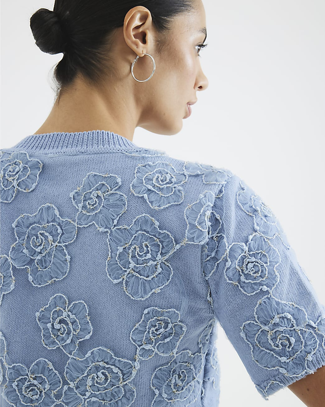 Blue Short Sleeve Floral Overlay Cardigan | River Island UK & IE