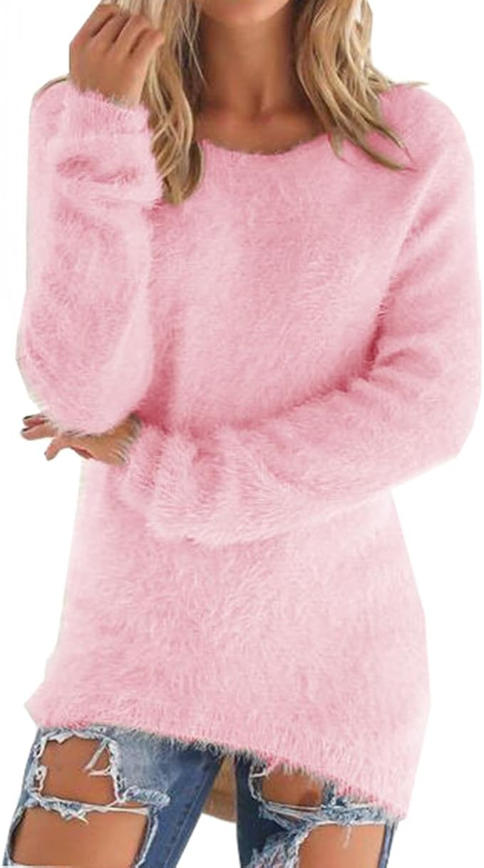 LemonGirl Women's Fashionable Long Sleeve Pullovers Loose Fluffy Fuzzy Jumper Sweater | Amazon (US)