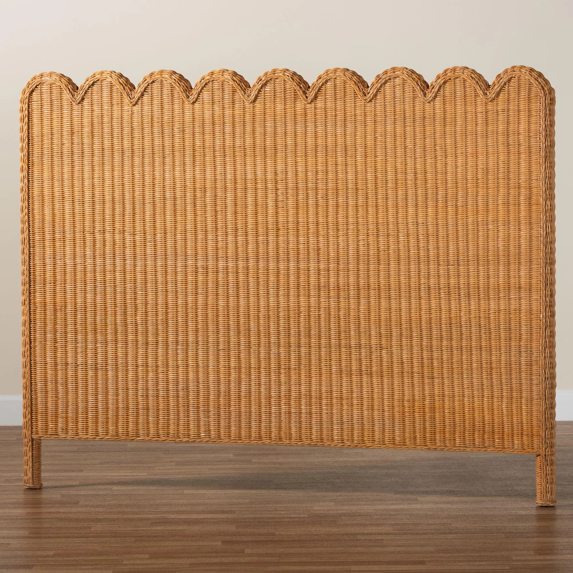 Bali & Pari Maritza Bohemian Light Honey Scalloped Rattan Pitrit Standalone Headboard | Wayfair North America