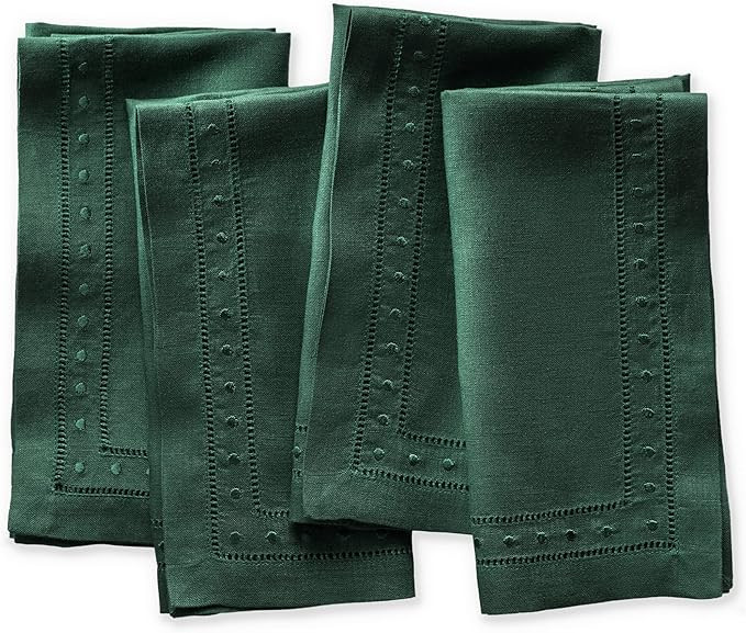 O'lucio Christmas Linen Napkins Cloth with Embroidered Swiss Dot - Forest Green 18 x 18 inch, Set... | Amazon (US)