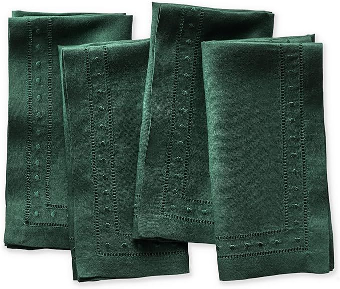 Pure Linen Cloth Napkins - Forest Green 18 x 18 inch, Set of 4 Embroidered Dot Dinner Napkins Was... | Amazon (US)